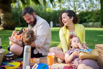 A family is having a picnic.