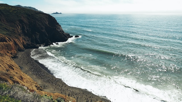 A seashore by a cliff