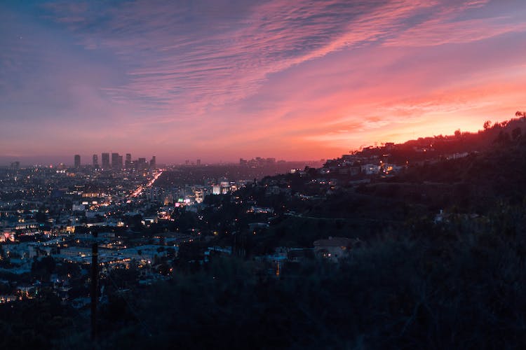 The view of Los Angeles during sunset.